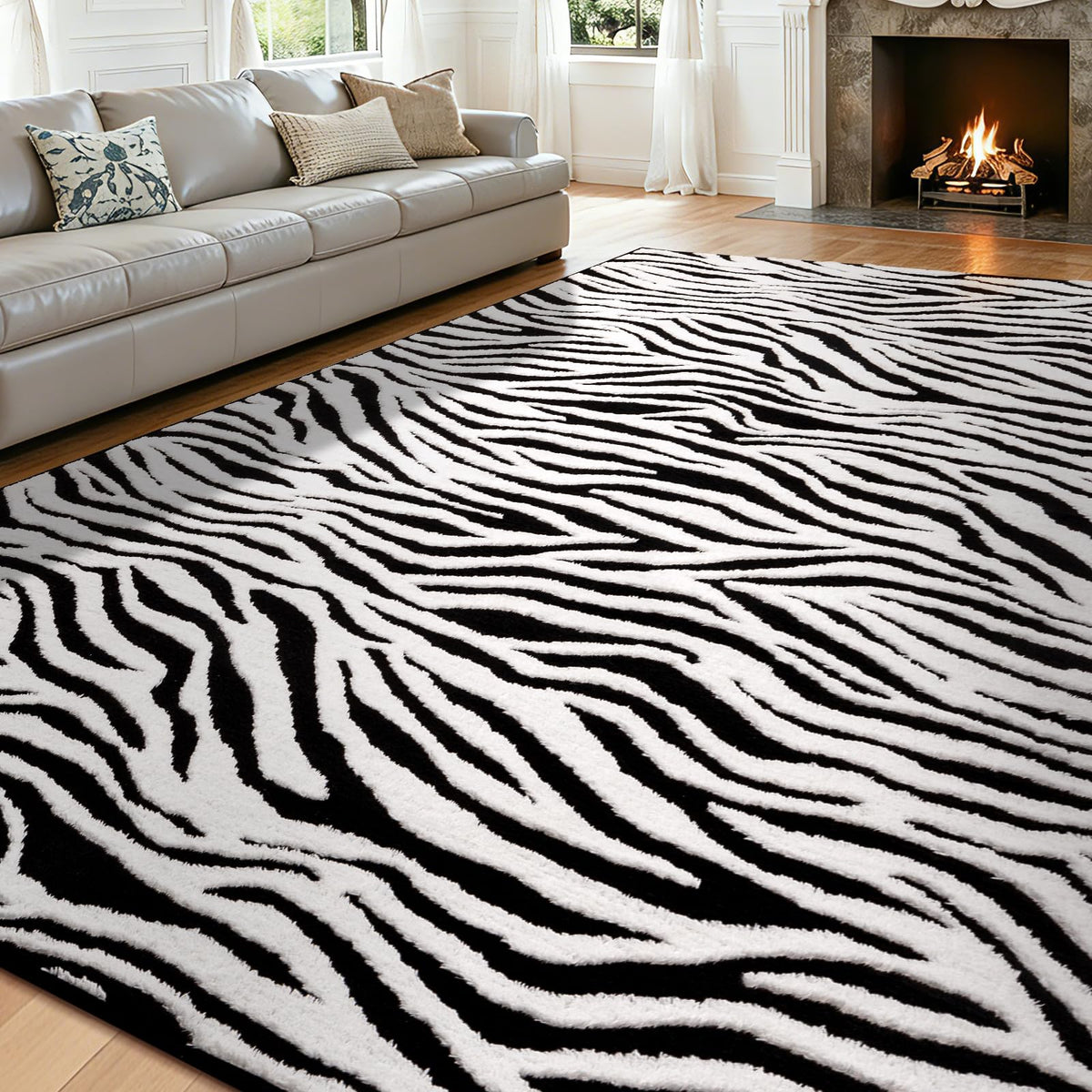 YIHOUSE 5×7 Ft Area Rugs for Living Room: Modern Washable Rug - Abstract Black and Cream White Rug for Bedroom Dining Room Office Playroom Nursery Home Decor - Nonslip Non-Shedding Striped Rugs