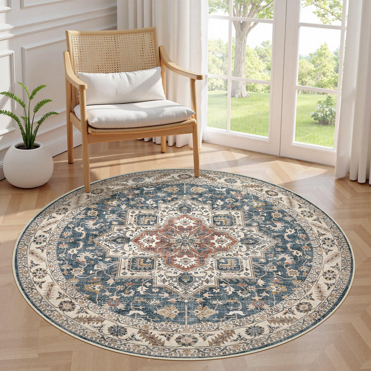 cotiled 9x12 Area Rug for Living Room, Washable, Traditional, Beige