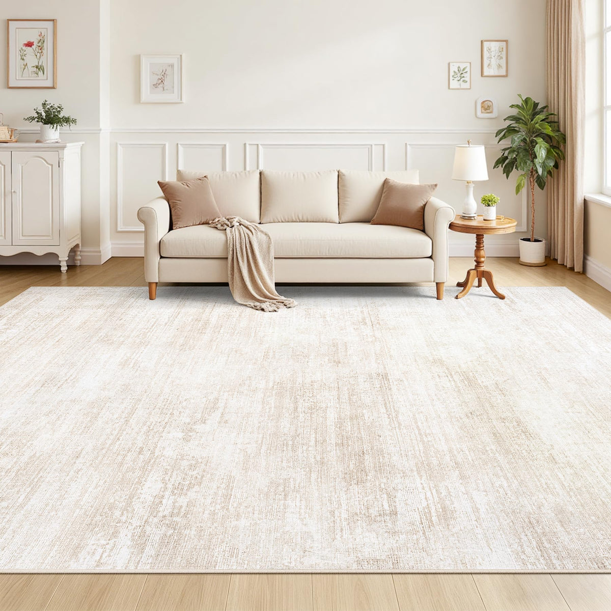 Tosuoka Washable Rug 8x10 Area Rugs for Living Room, Beige Cream Abstract