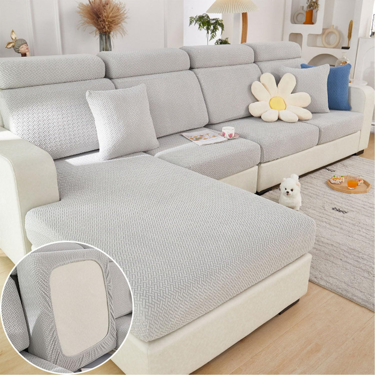 Couch Cushion Covers Sofa Covers Couch Covers for Sofa Pet Friendly Universal Sofa Covers Washable Stretch Slipcovers for Sectional Sofa (Texture Gray,Large Single Seat Cover)