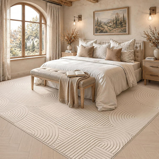 8x10 Area Rug Living Room:Washable Modern Neutral Cream Carpet Beige
