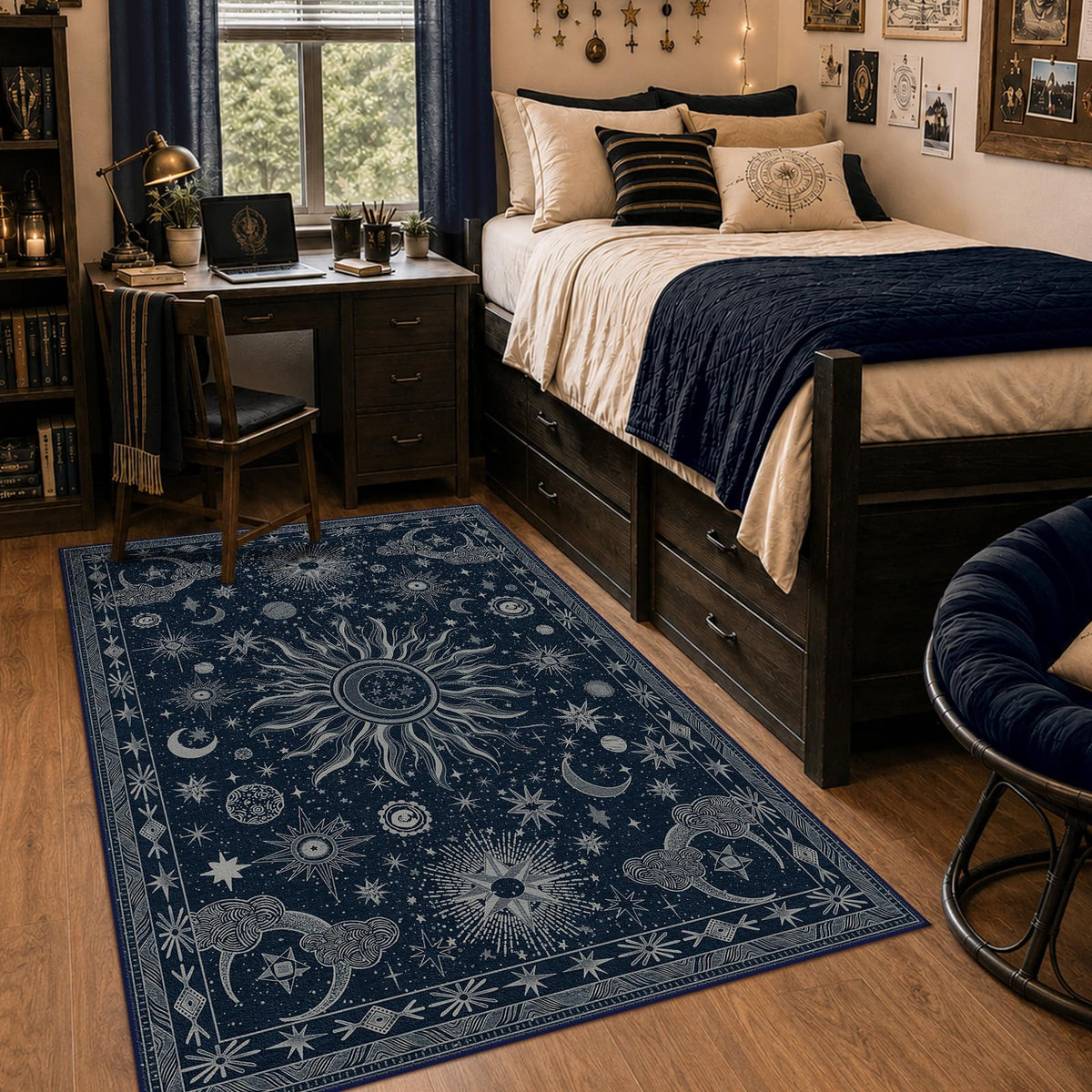 Vacuum-Friendly, 8x10 Washable Area Rug, Black Gold Beige Red