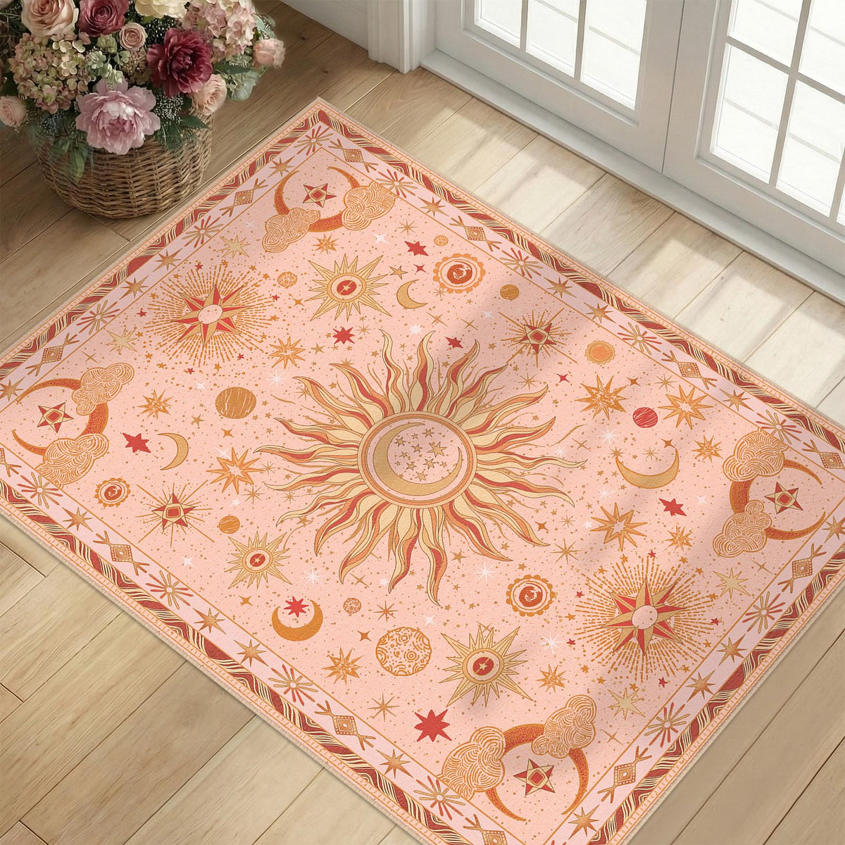 Vacuum-Friendly, 8x10 Washable Area Rug, Black Gold Beige Red