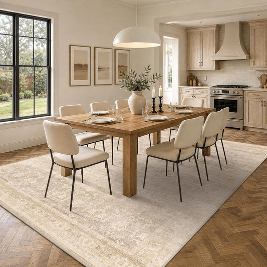 Living Room Washable 8x10 Area Rug Soft Large Carpet Neutral Beige