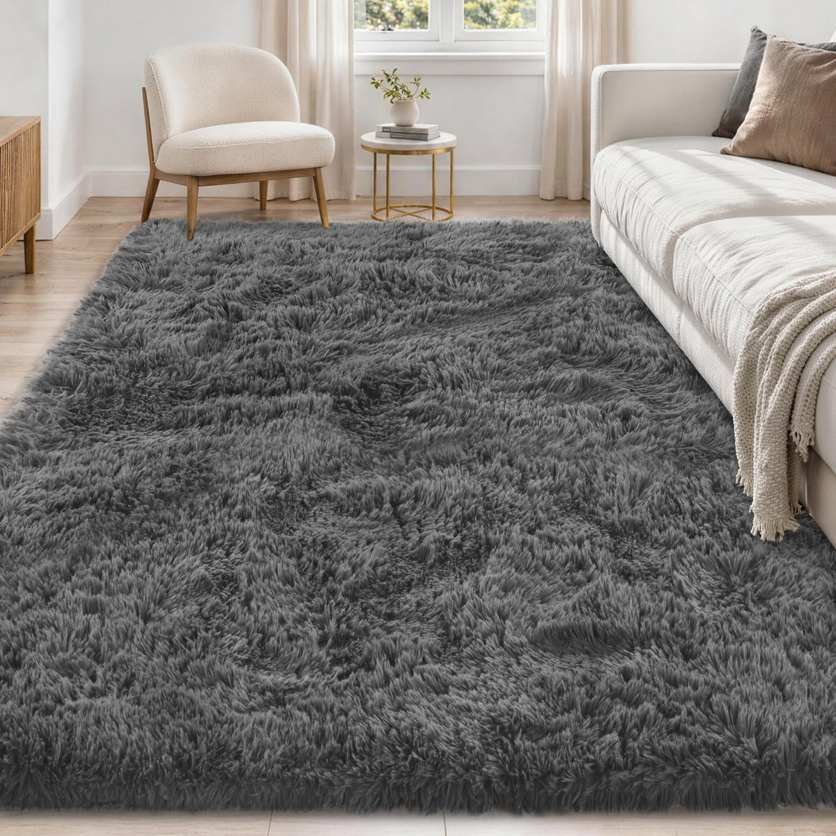 Tosuoka 8x10 Area Rugs for Living Room Bedroom, Black Rug Soft Fluffy Shag