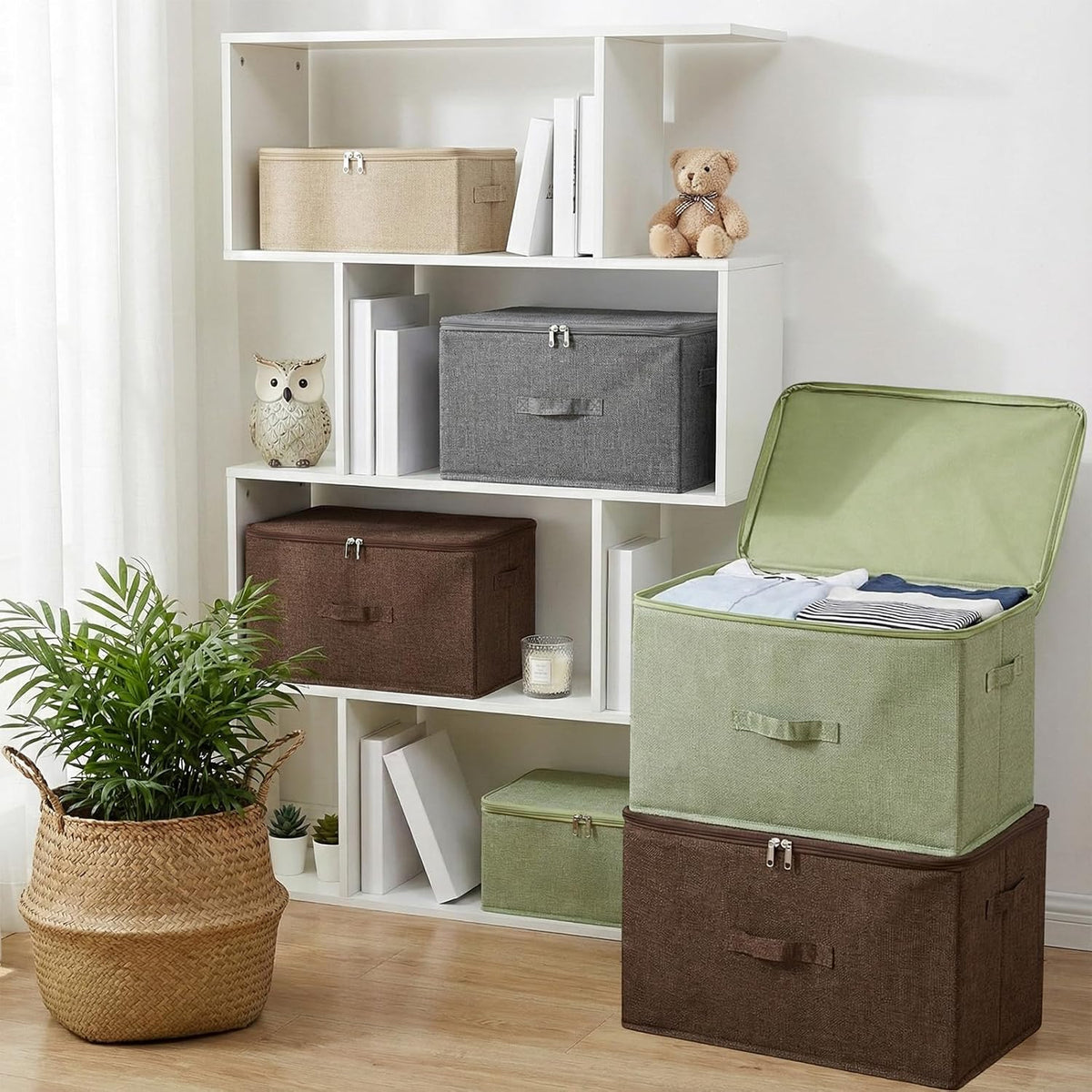 ANMINY Fabric Storage Bins with Zipper Lids, 15"x10"x6", Gray, 1 PCS