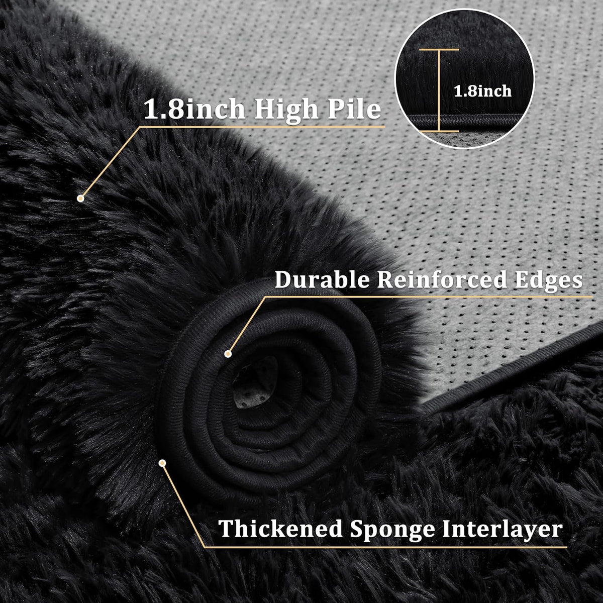 Tosuoka 8x10 Area Rugs for Living Room Bedroom, Black Rug Soft Fluffy Shag