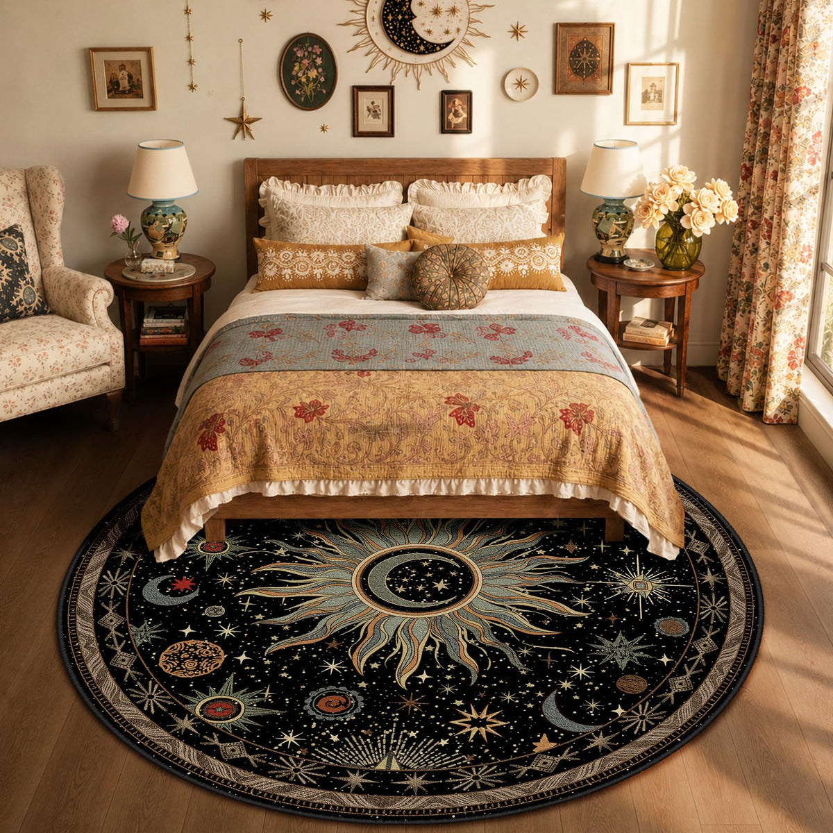 Vacuum-Friendly, 8x10 Washable Area Rug, Black Gold Beige Red