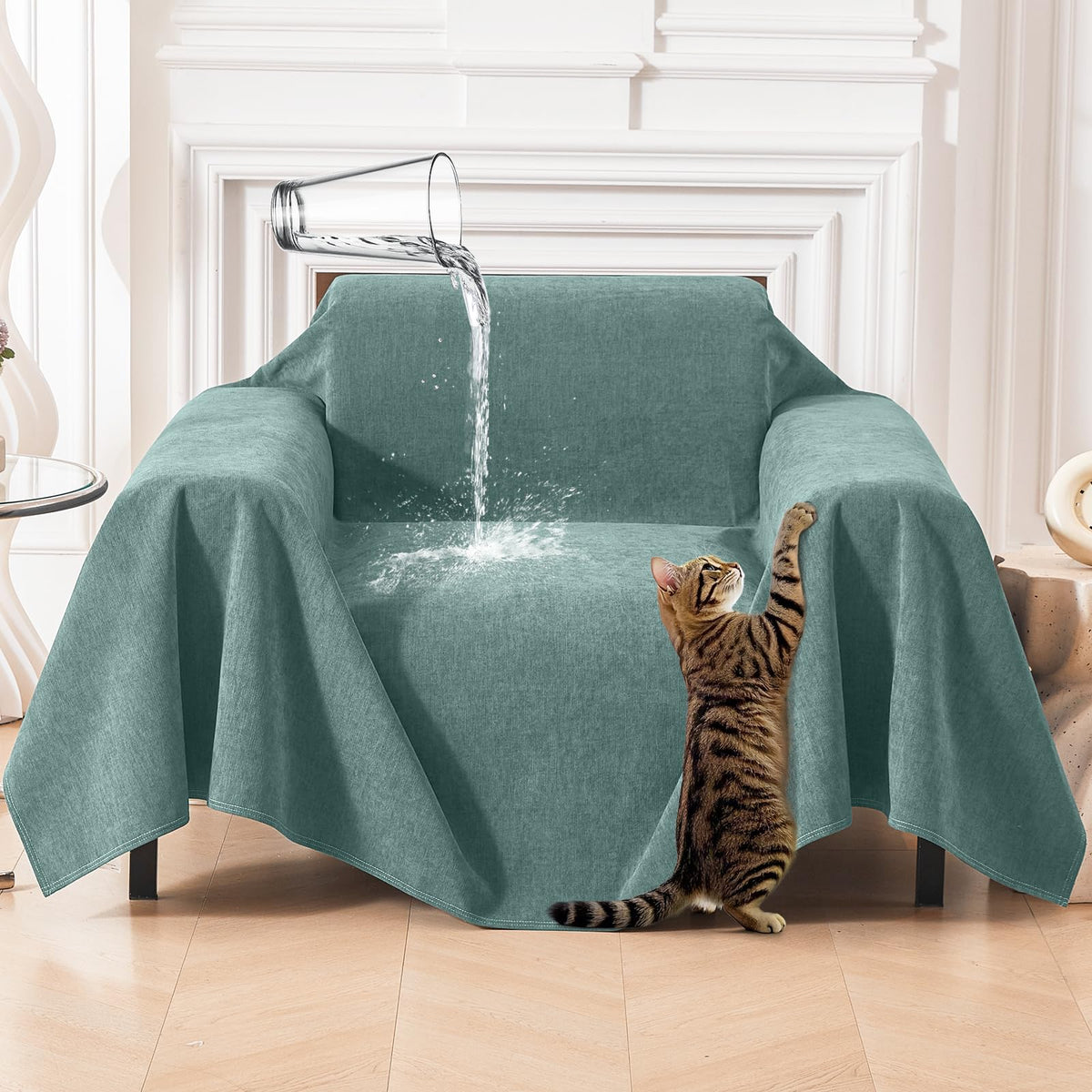 Deep Dream Cat-Scratch Resistant Couch Cover, Waterproof Sofa Cover for 3 Cushion Couch Washable, Pet Friendly Couch Protectors Anti Slip Thickened Love Seat Slipcovers for Pets, 71" x 118", Dark Grey
