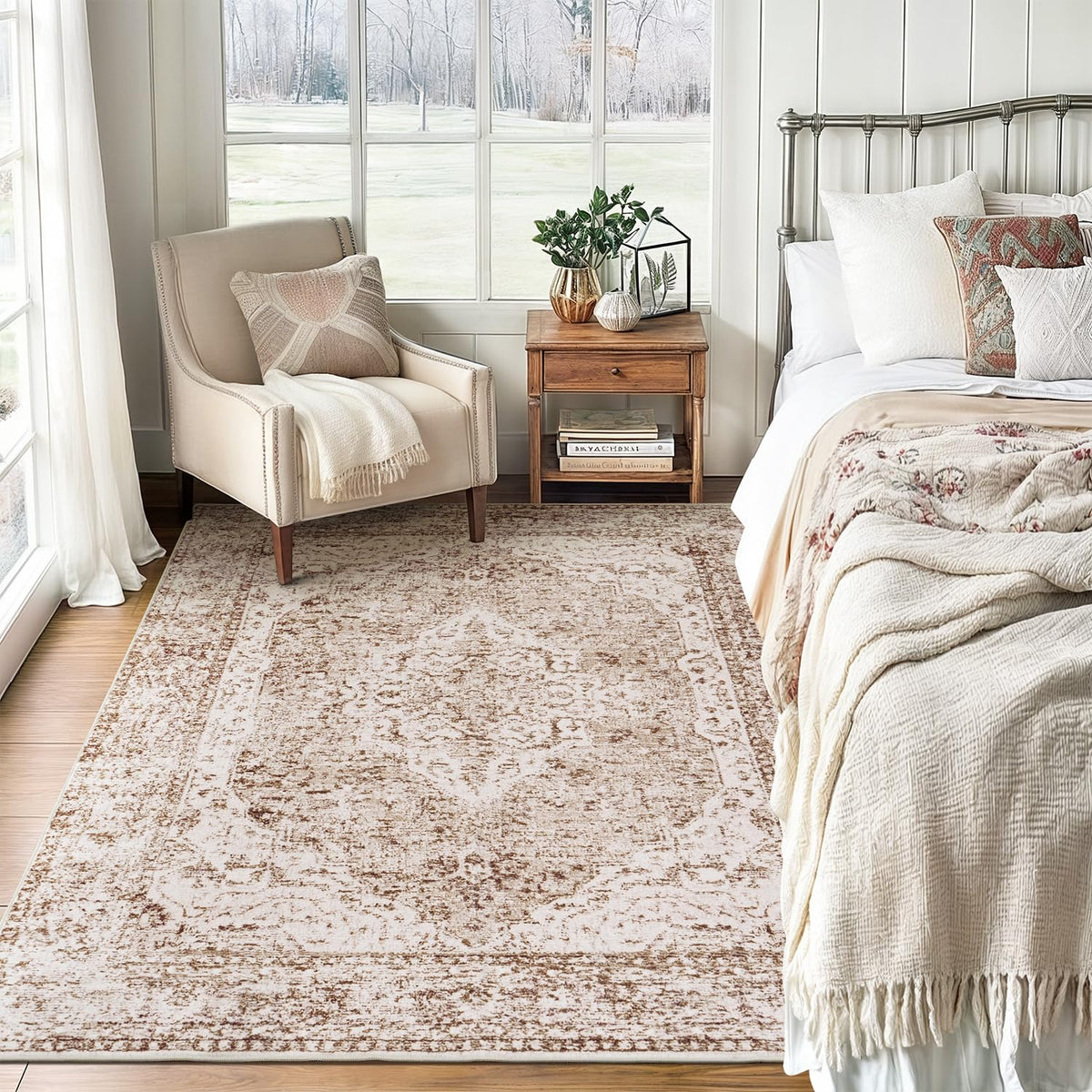 Lofus 8x10 Area Rugs for Living Room Bedroom, Soft Boho Carpet Floral Brown