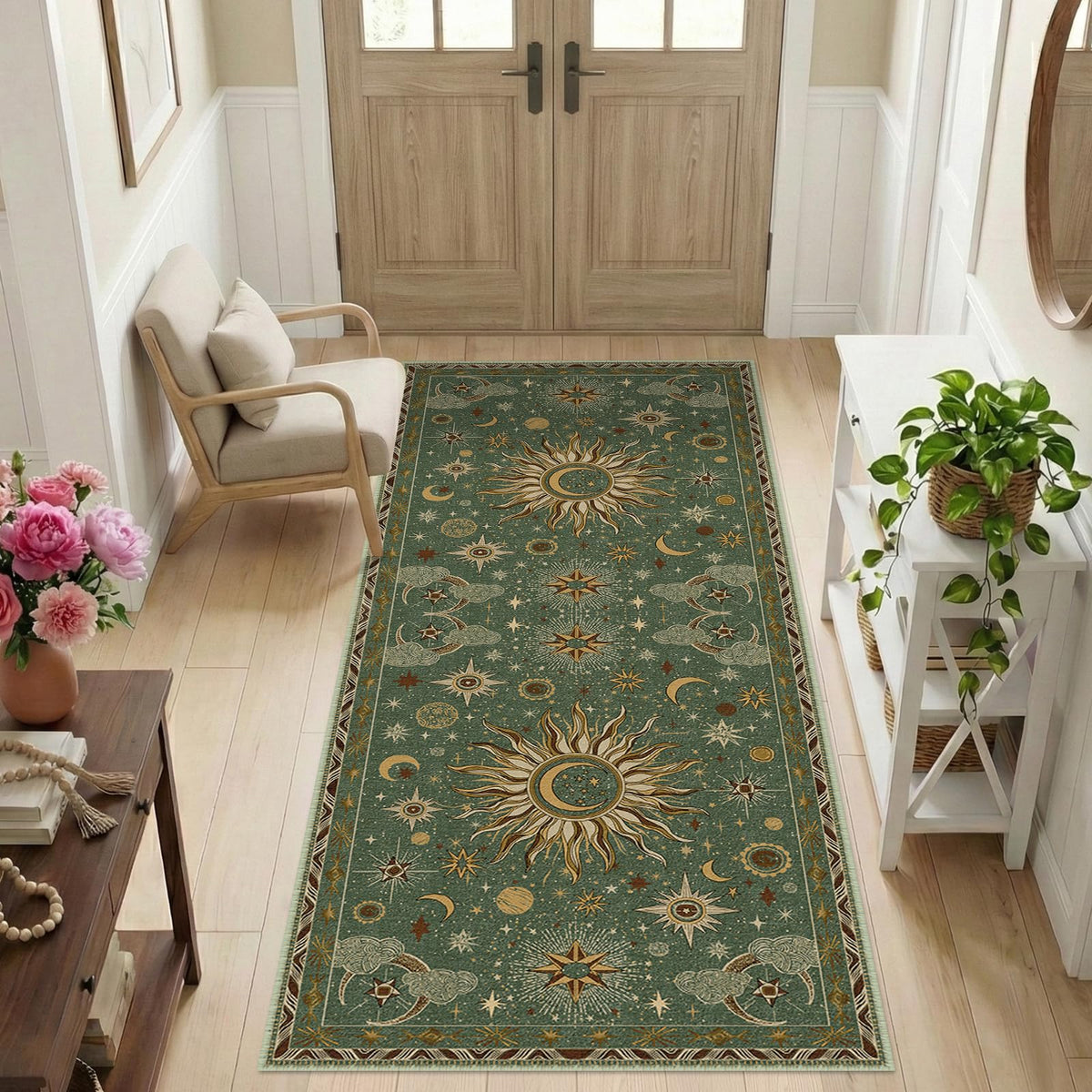 Vacuum-Friendly, 8x10 Washable Area Rug, Black Gold Beige Red