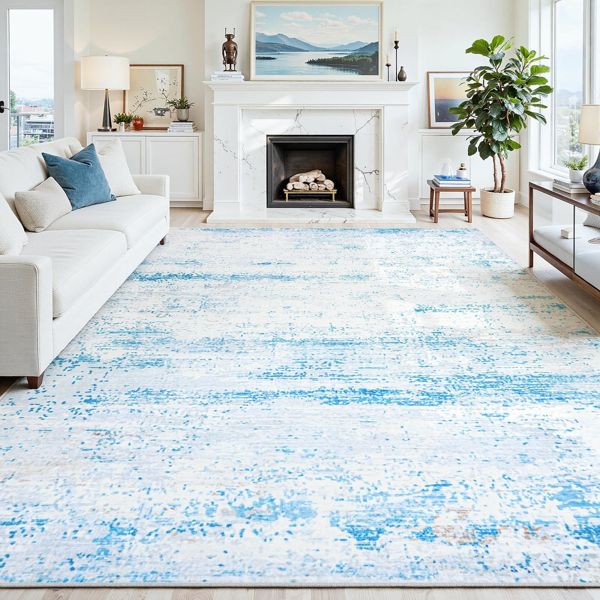 8x10 Washable Area Rug for Living Room Bedroom: Non-Slip Modern White Gray