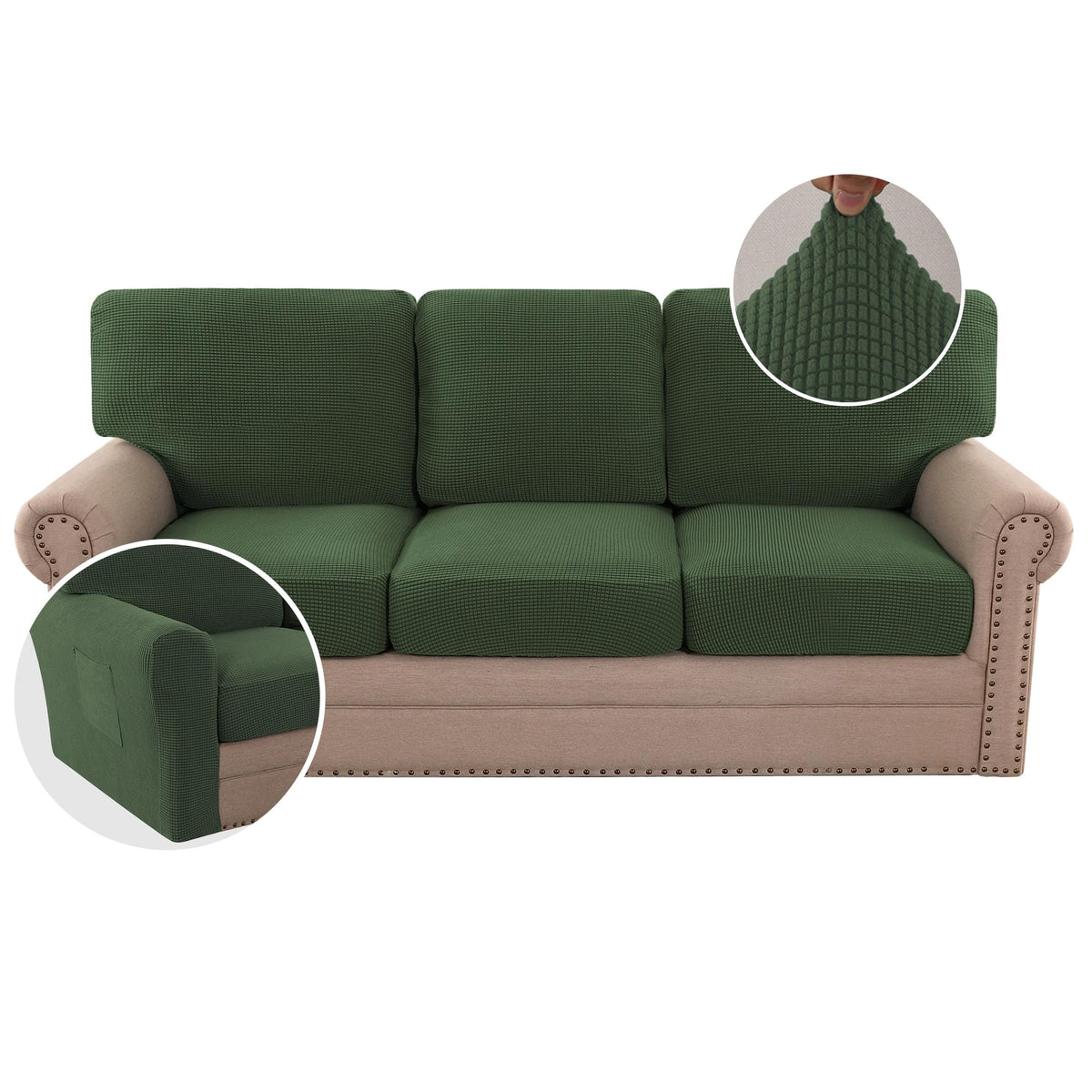 H.VERSAILTEX Multi-Pieces Sofa Covers Stretch Couch Covers Form Fitted Seats and Back Cushions Covers (3 Seat Covers Plus 3 Back Cusion Covers, Bonus 2 Armrest Covers), Sand