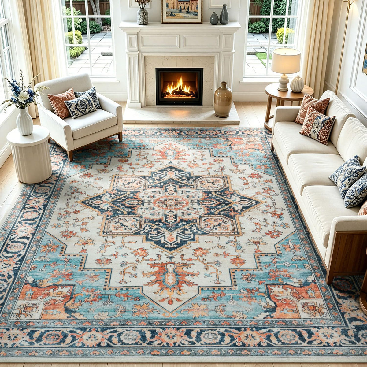 Lofus 8x10 Area Rugs for Living Room Bedroom, Soft Boho Carpet Floral Brown