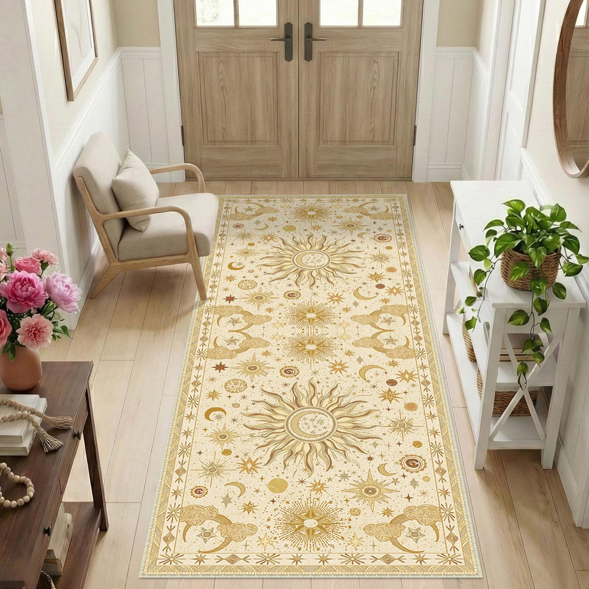 Vacuum-Friendly, 8x10 Washable Area Rug, Black Gold Beige Red