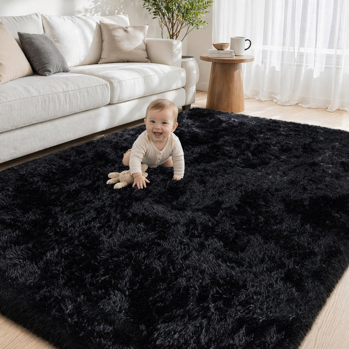 Tosuoka 8x10 Area Rugs for Living Room Bedroom, Black Rug Soft Fluffy Shag