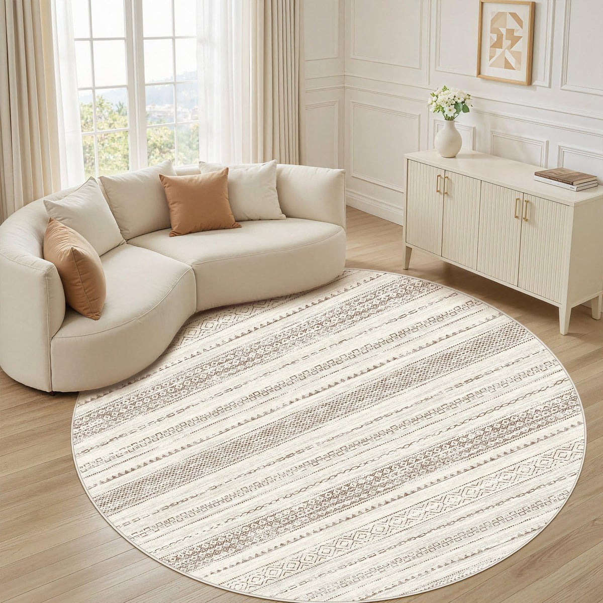 Nakagishi 10X14 Area Rugs for Living Room: Washable Modern Abstract Rug with Non-Slip Silicone Backing Low Pile Soft Carpet for Bedroom & Dining Decor Ideal for Families with Kids and Pets-Brown