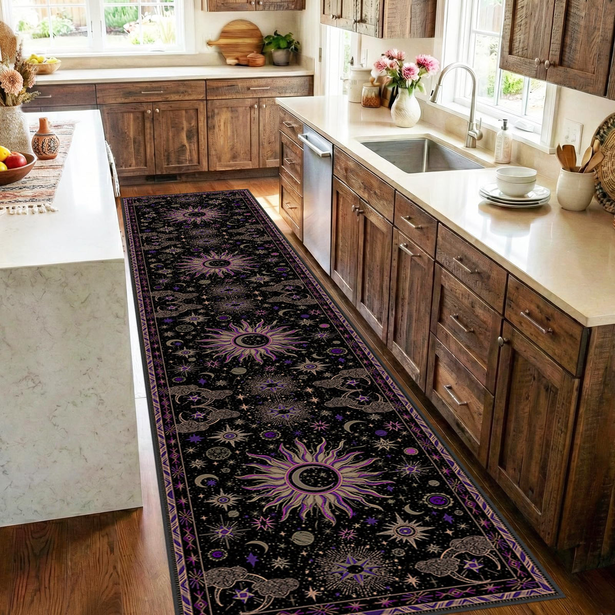 Vacuum-Friendly, 8x10 Washable Area Rug, Black Gold Beige Red