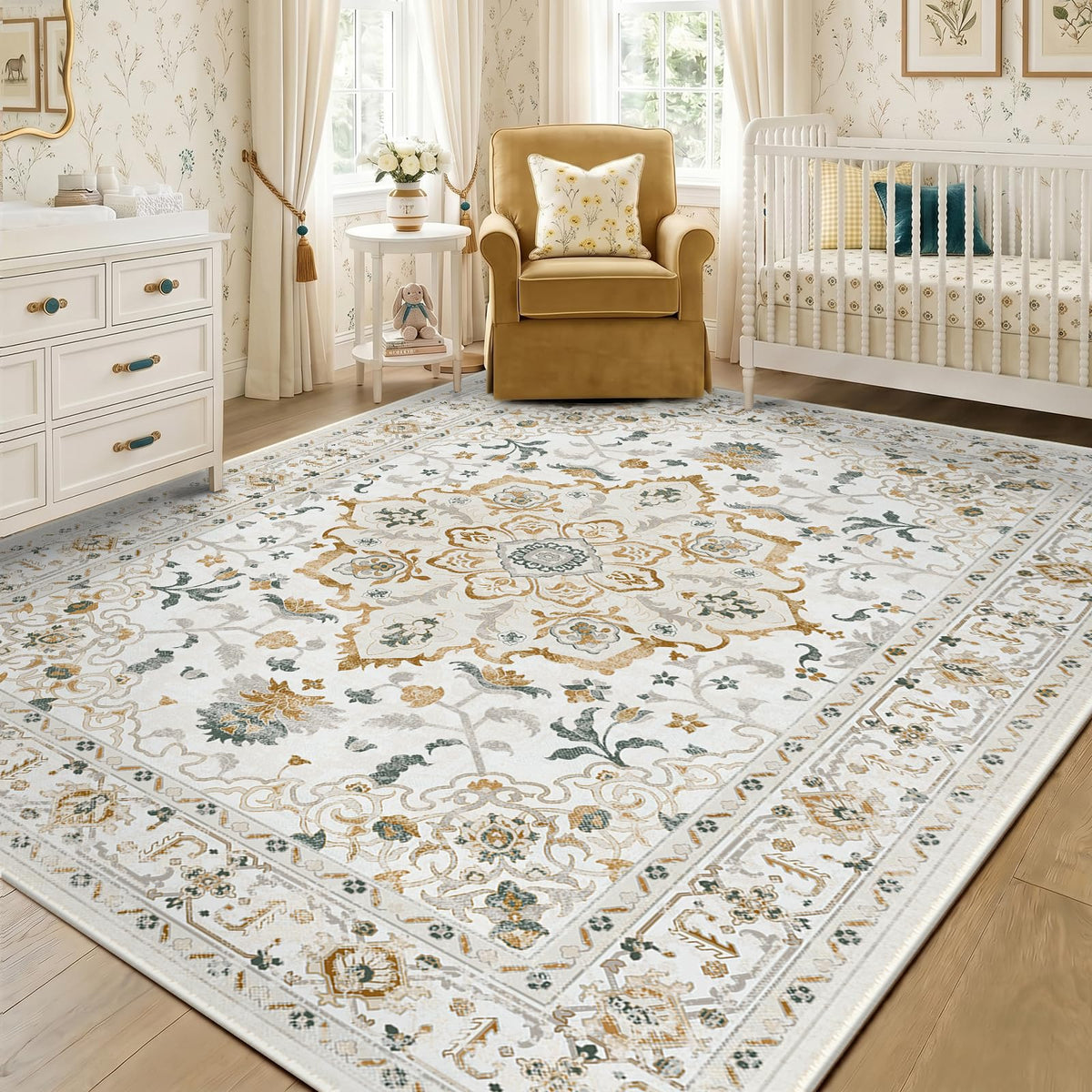 CAPALOCA 5x7 Washable Nursery Girls Low Pile Area Rug Pink