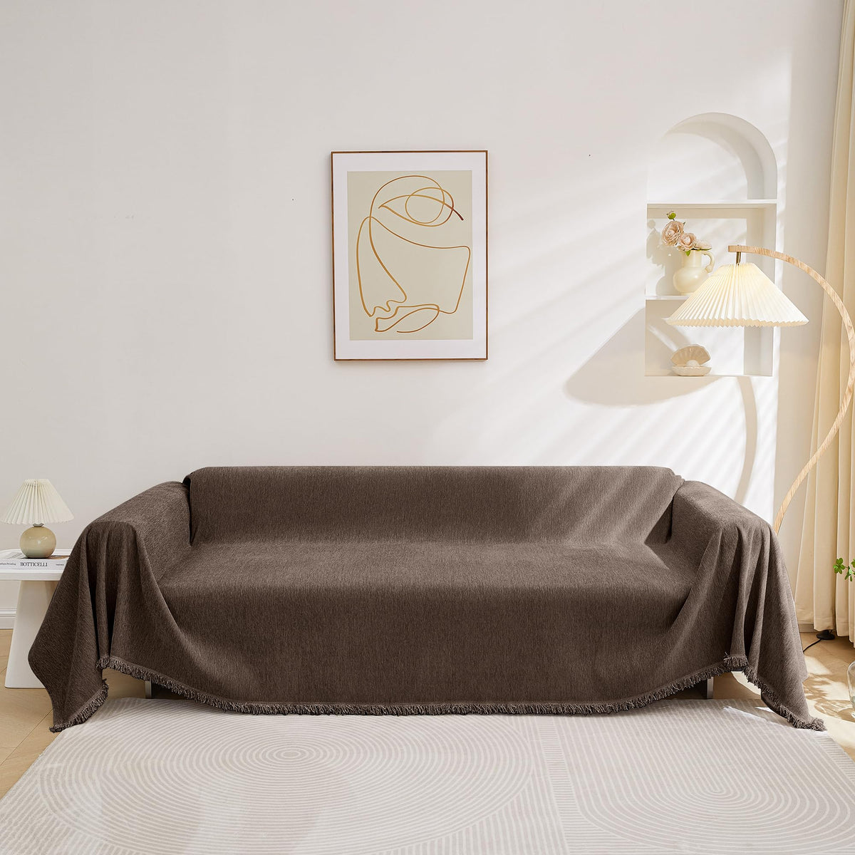 MEETSKY Couch Cover Sofa Covers Couch Covers for 3 Cushion Couch Sofa Pet Friendly, L Shaped Sectional Sofa Covers Washable Simply Put Sofa Throw Cover for Dogs, 91" x 134", Beige