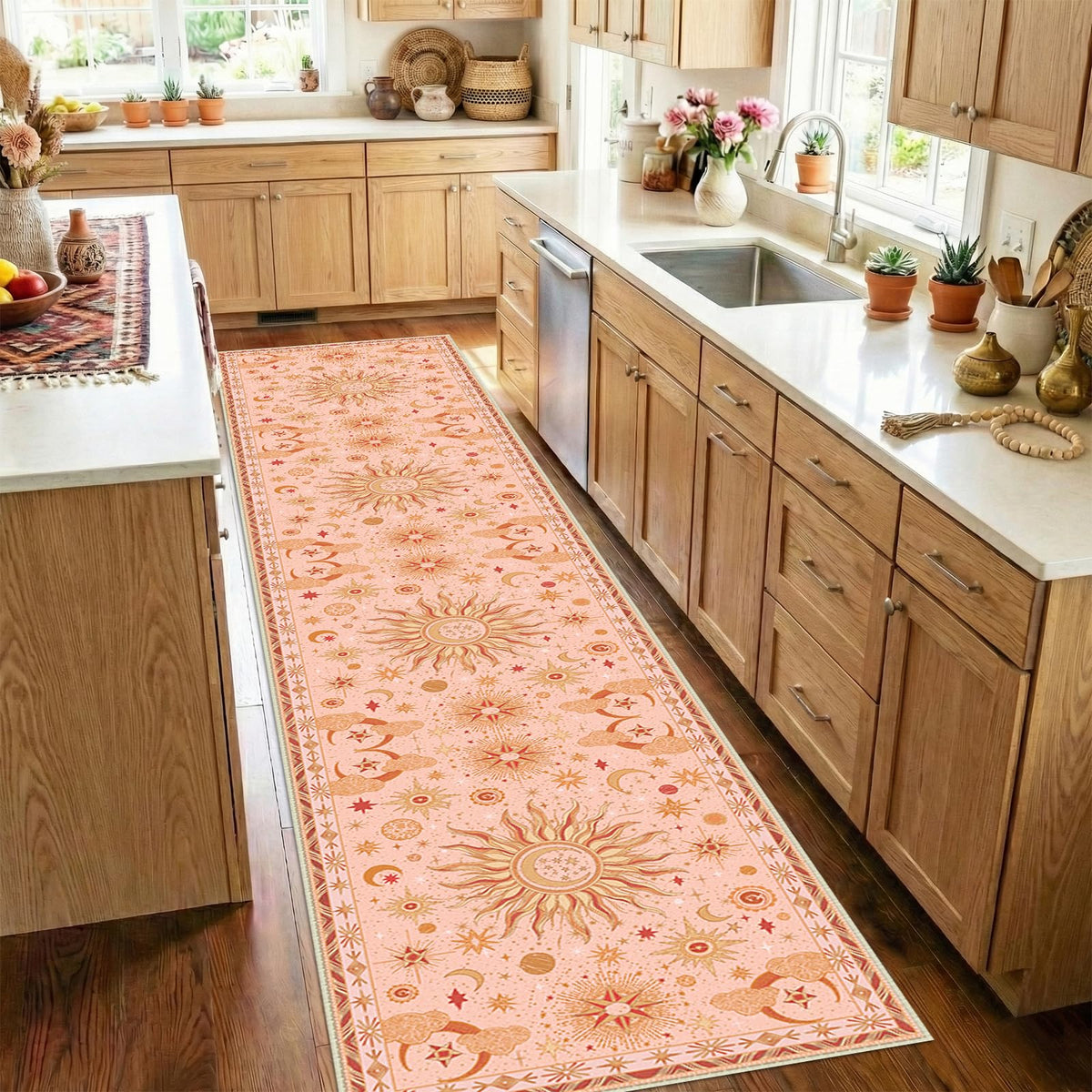 Vacuum-Friendly, 8x10 Washable Area Rug, Black Gold Beige Red