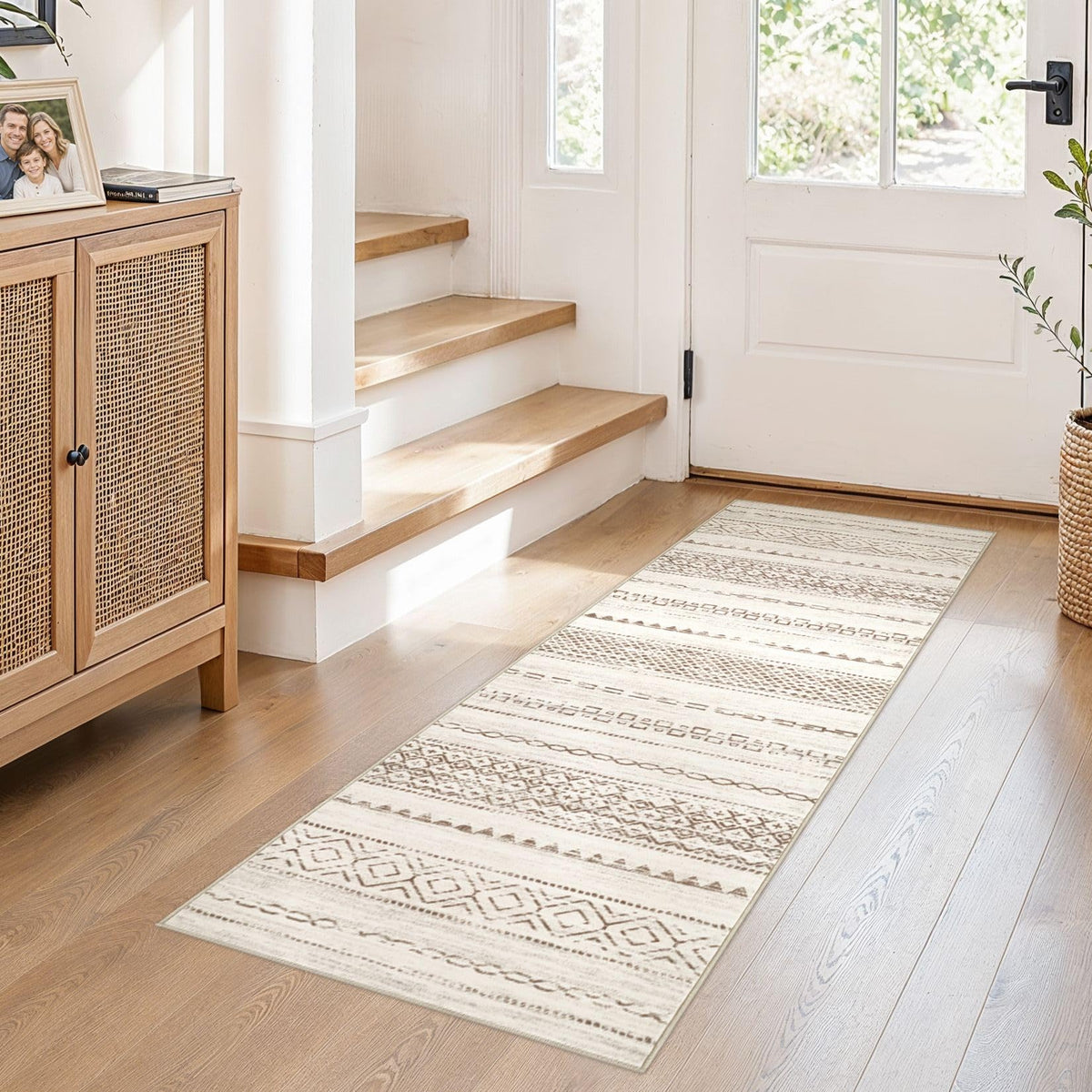 Nakagishi 10X14 Area Rugs for Living Room: Washable Modern Abstract Rug with Non-Slip Silicone Backing Low Pile Soft Carpet for Bedroom & Dining Decor Ideal for Families with Kids and Pets-Brown