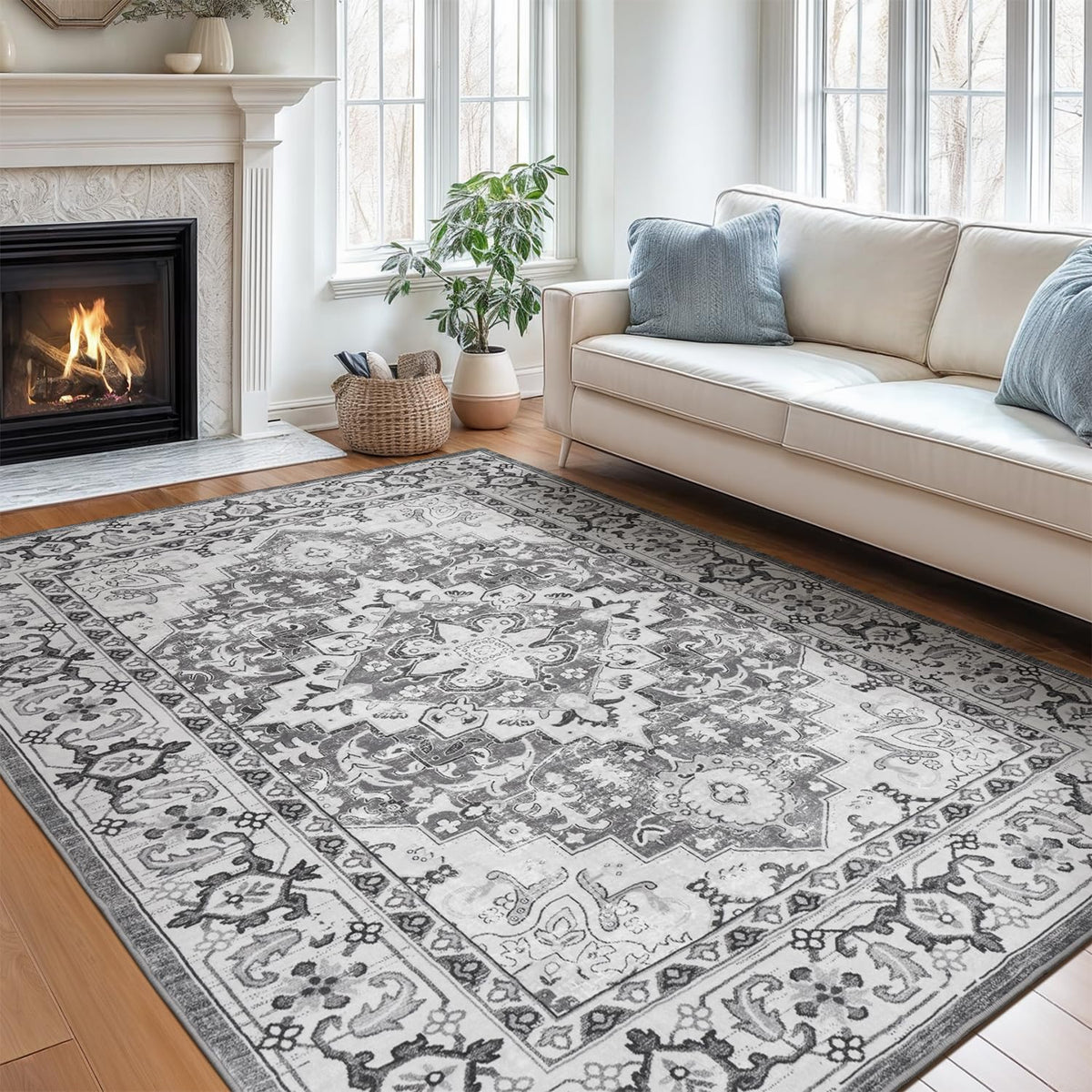 Lofus 8x10 Area Rugs for Living Room Bedroom, Soft Boho Carpet Floral Brown