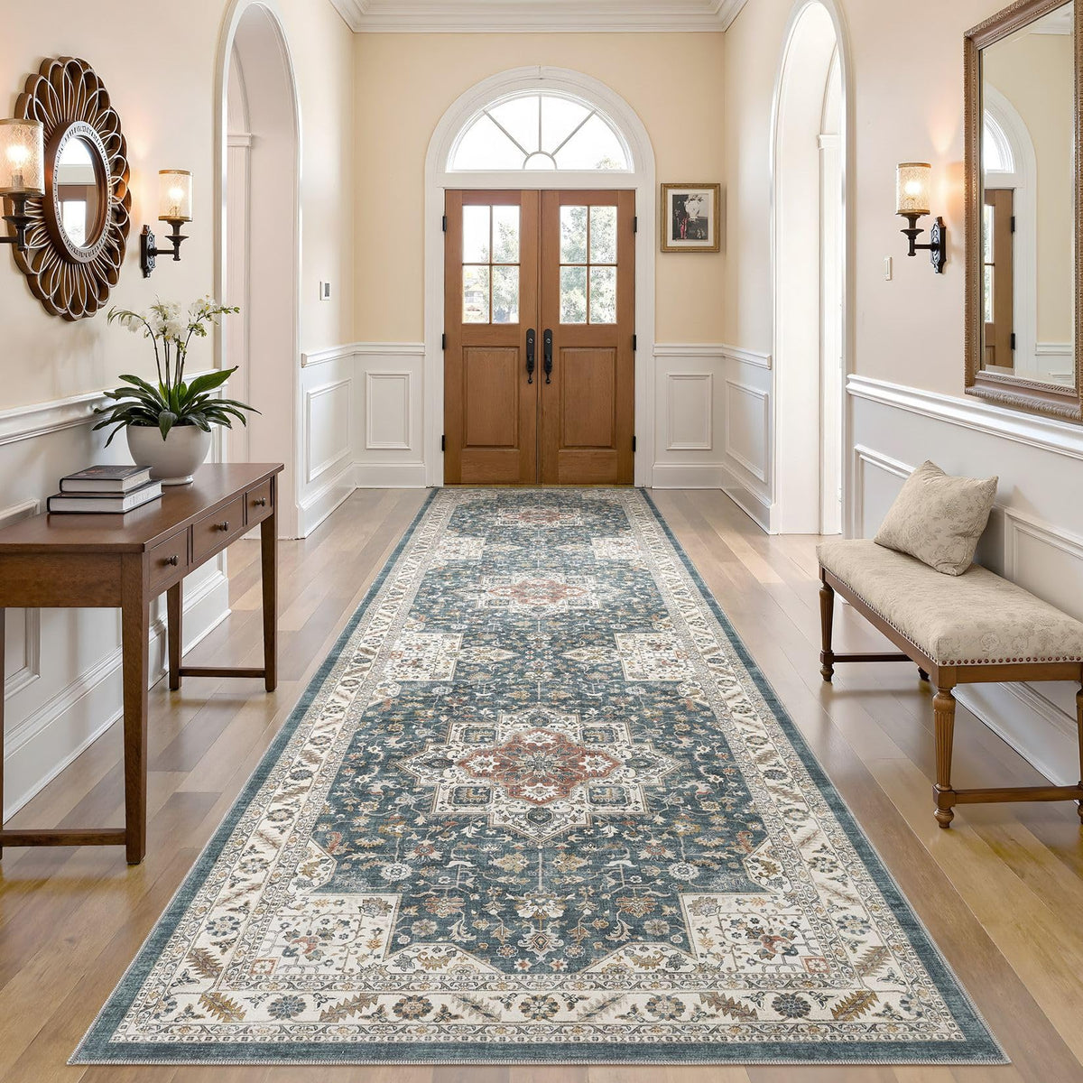 cotiled 9x12 Area Rug for Living Room, Washable, Traditional, Beige