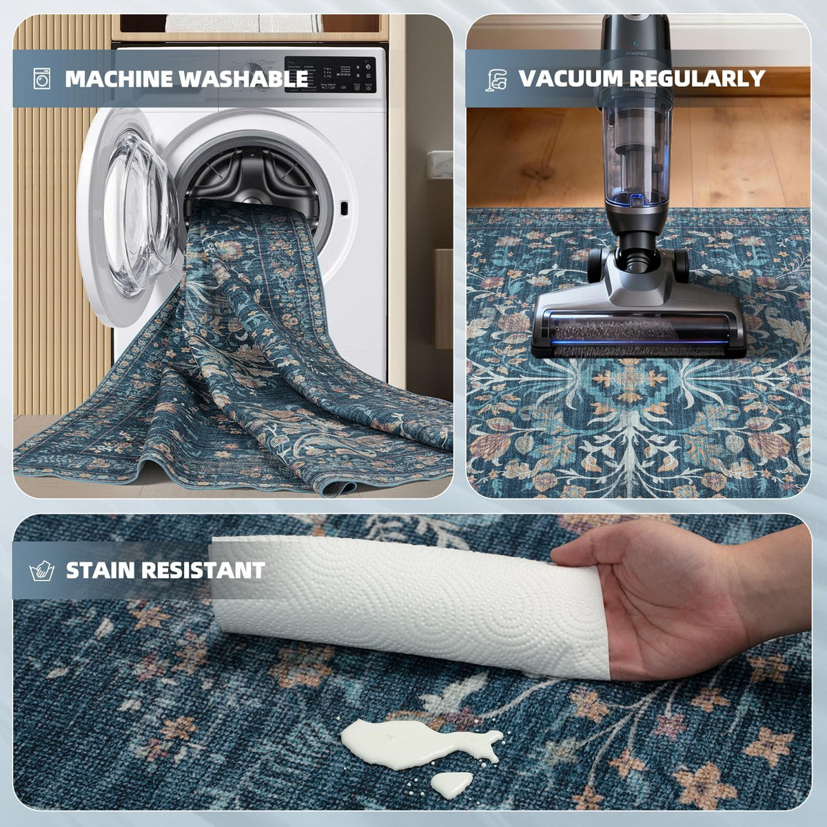 Washable Rugs 8x10 Area Rugs for Living Room,Ultra Soft Faux Wool Retro Carpets,Non Slip Backing,Durable Edge Binding,Stain Resistant,The Large Carpet for Bed Room,Dining Room,Office Decor