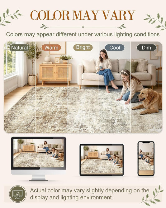 OLANLY 5x7 Washable Area Rug, Soft Non Slip Carpet for Bedroom Living Room