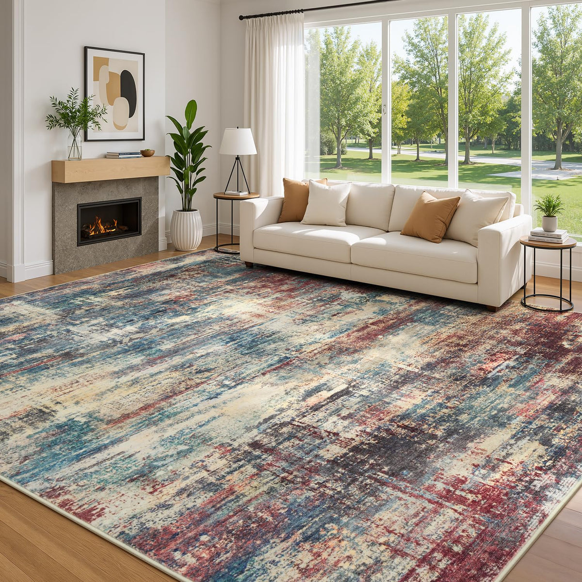 Living Room Rug 5x7, Washable Modern Abstract Rugs Black and White