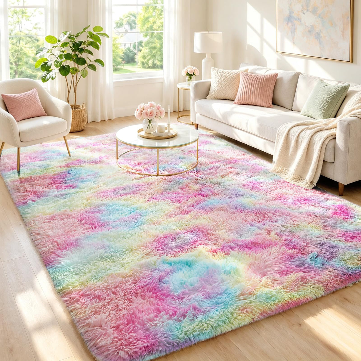 Ophanie Area Rugs 9x12 Living Room, Large Grey Bedroom Carpet, Big Shag Indoor Thick Soft Nursery Rug, Gray Fluffy Carpets for Boy and Girls Room Dorm Home Decor Aesthetic