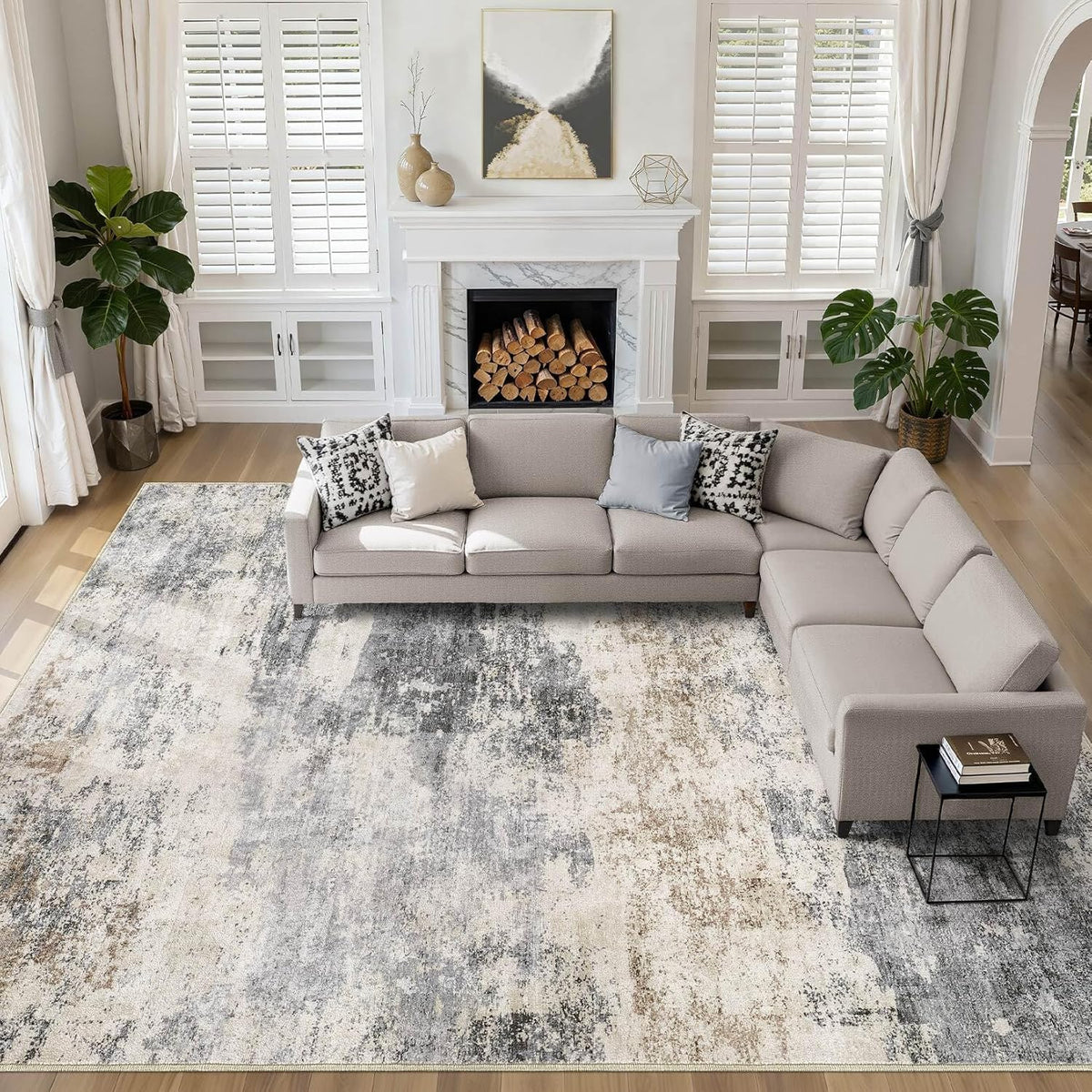 LOONGRUG 6x9 Area Rugs Washable Neutral Modern Abstract Living Room Rug
