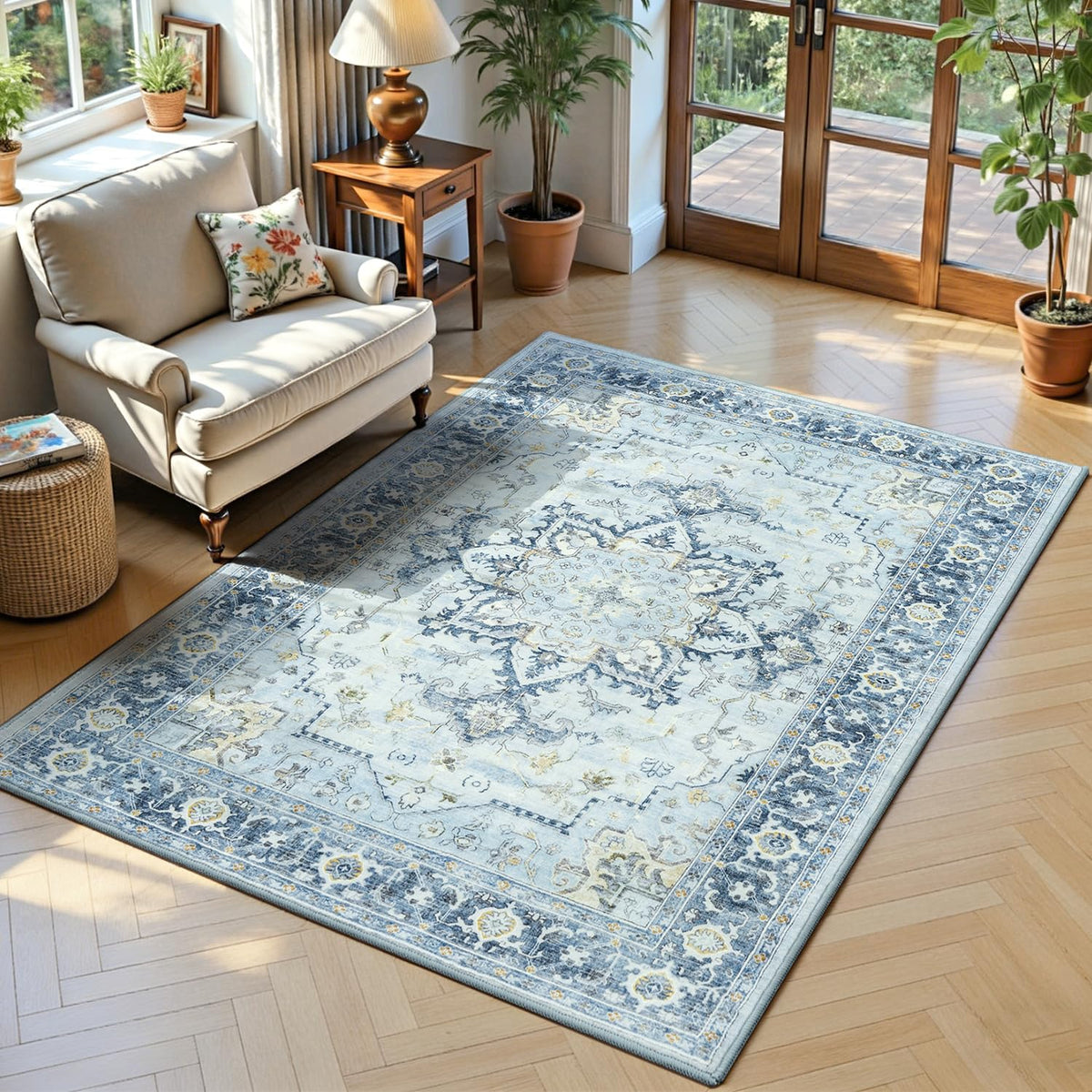 Lofus 8x10 Area Rugs for Living Room Bedroom, Soft Boho Carpet Floral Brown