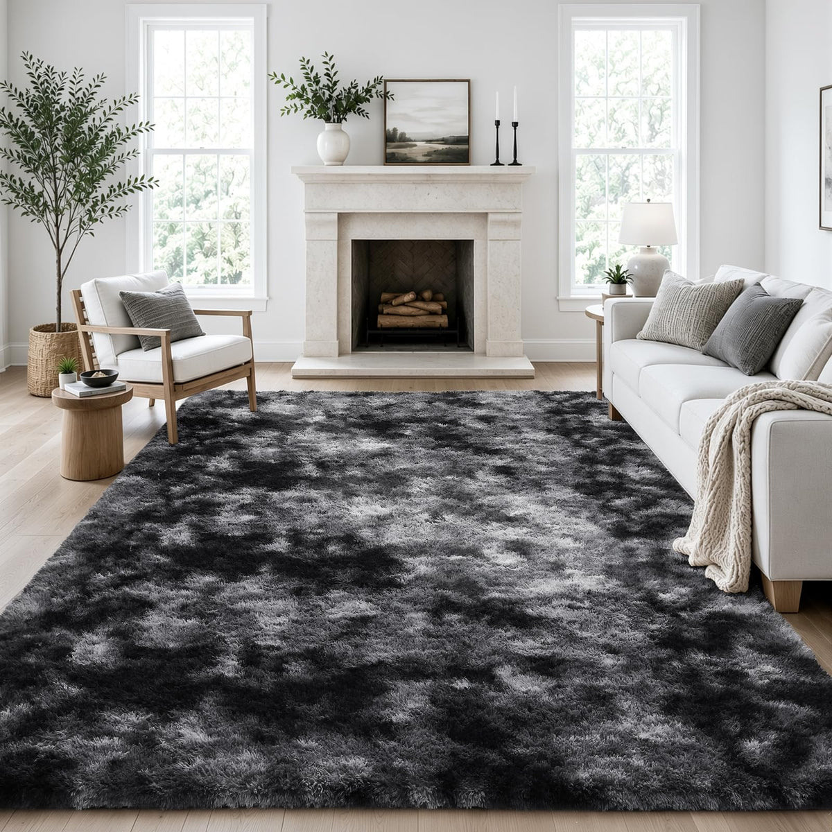 Ophanie Area Rugs 9x12 Living Room, Large Grey Bedroom Carpet, Big Shag Indoor Thick Soft Nursery Rug, Gray Fluffy Carpets for Boy and Girls Room Dorm Home Decor Aesthetic