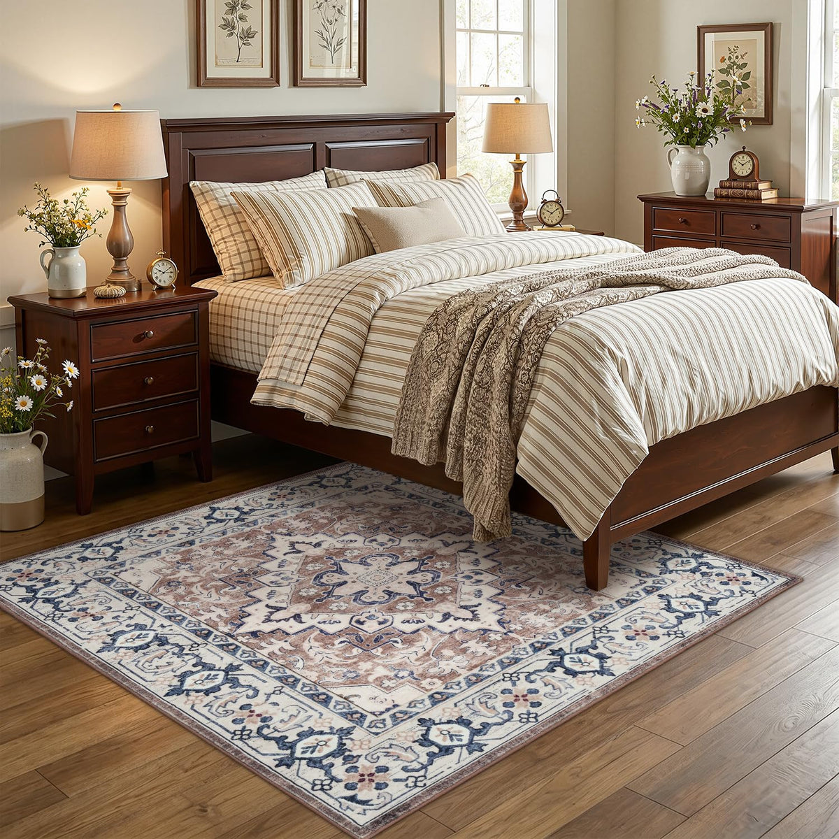 Lofus 8x10 Area Rugs for Living Room Bedroom, Soft Boho Carpet Floral Brown