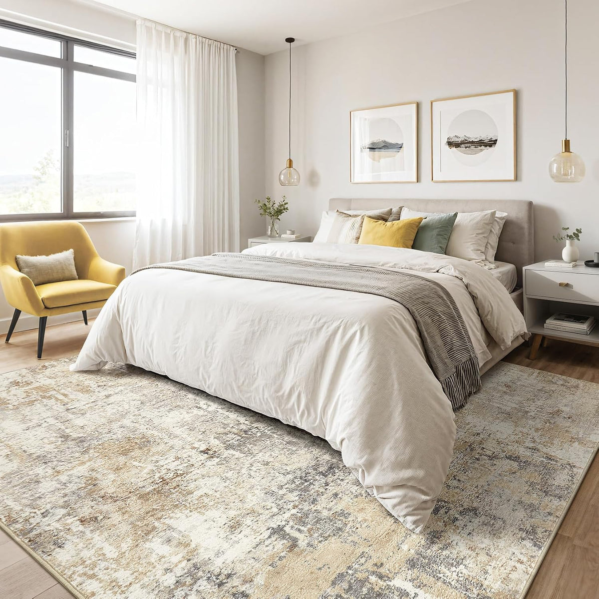 LOONGRUG 6x9 Area Rugs Washable Neutral Modern Abstract Living Room Rug