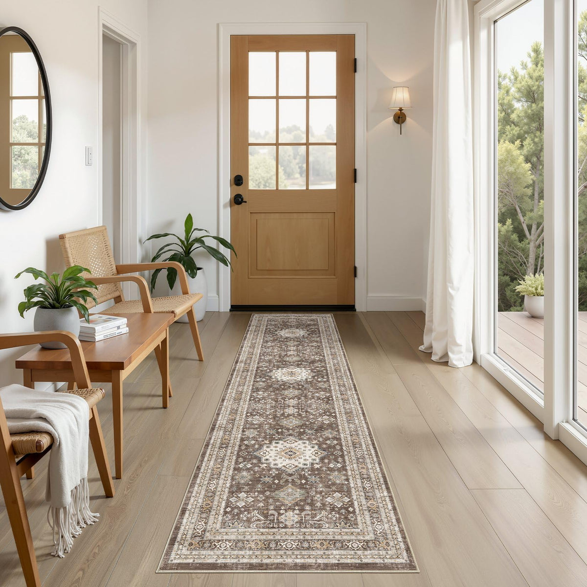 cotiled 9x12 Area Rug for Living Room, Washable, Traditional, Beige
