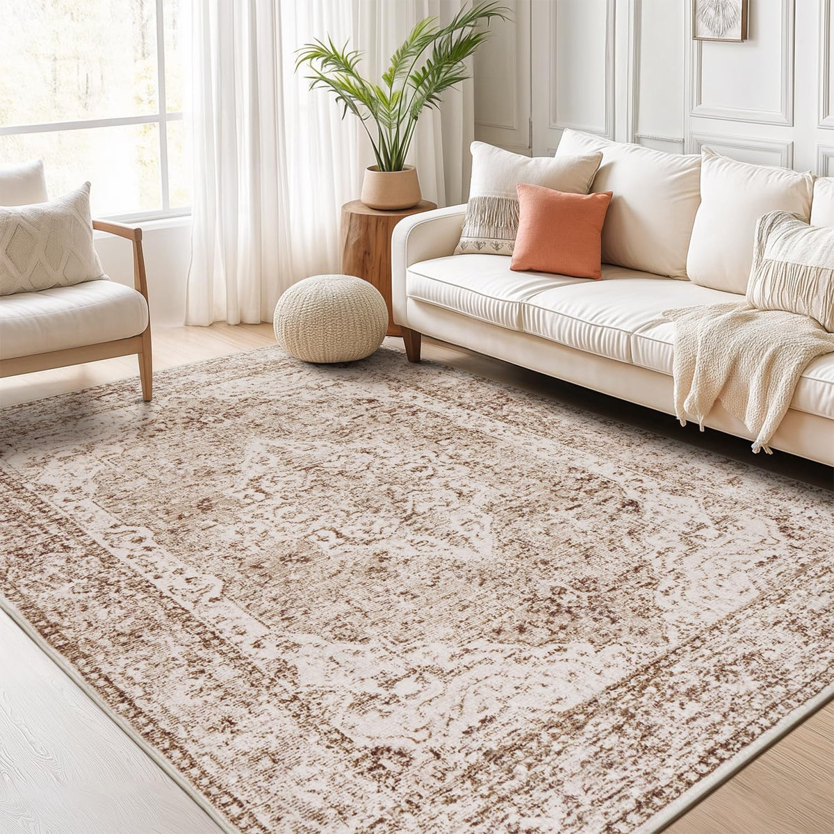 Lofus 8x10 Area Rugs for Living Room Bedroom, Soft Boho Carpet Floral Brown