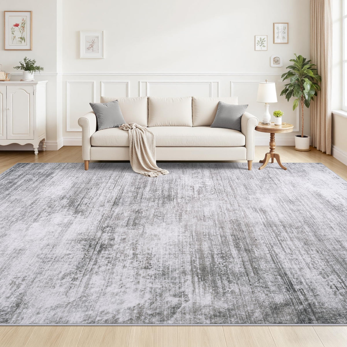Tosuoka Washable Rug 8x10 Area Rugs for Living Room, Beige Cream Abstract
