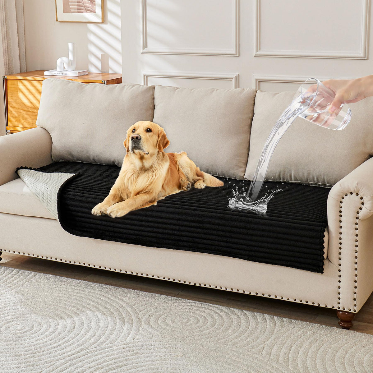 HAOMAIJIA Waterproof Couch Cover for Dogs Washable,Faux Fur Pet Couch Covers for Sofa,Soft Dog Bed Cover Non-Slip Couch Covers for 3 Cushion Couch Sofa Pet Friendly (Off White, 35" x 82")