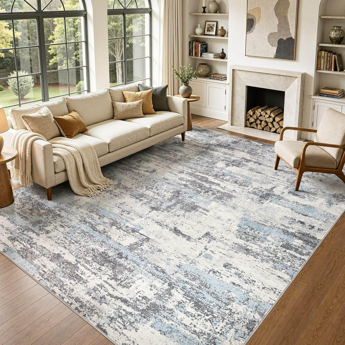 8x10 Area Rugs Living Room Abstract Washable Rug, Gold Brown