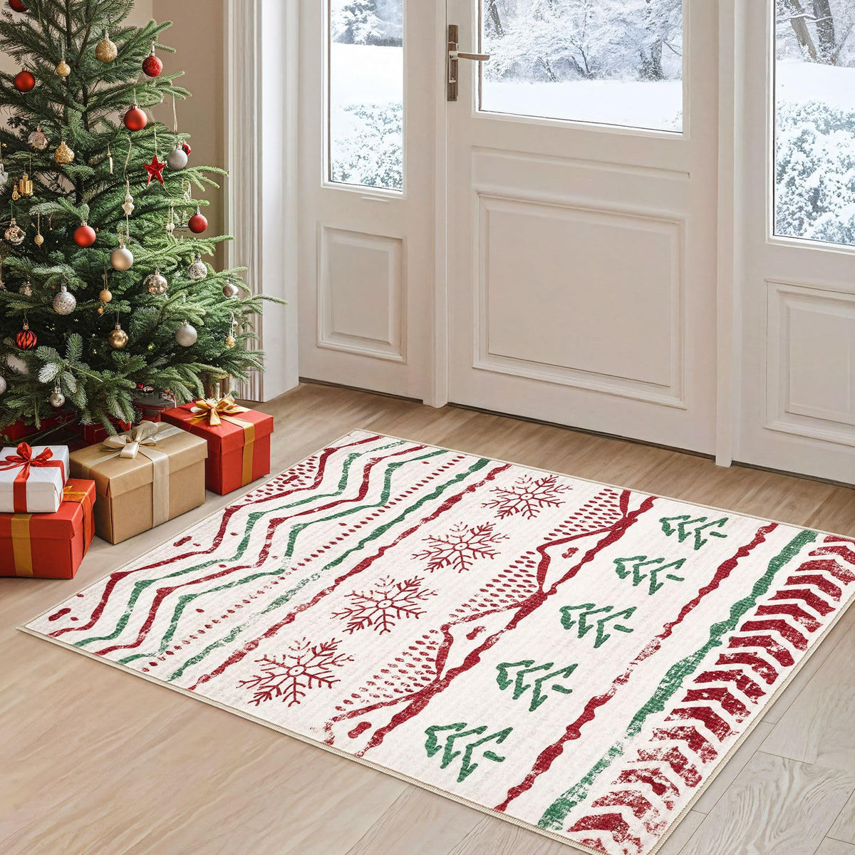 Nakagishi Boho 5x7 Area Rug Living Room Rugs Machine Washable Beige/Brown