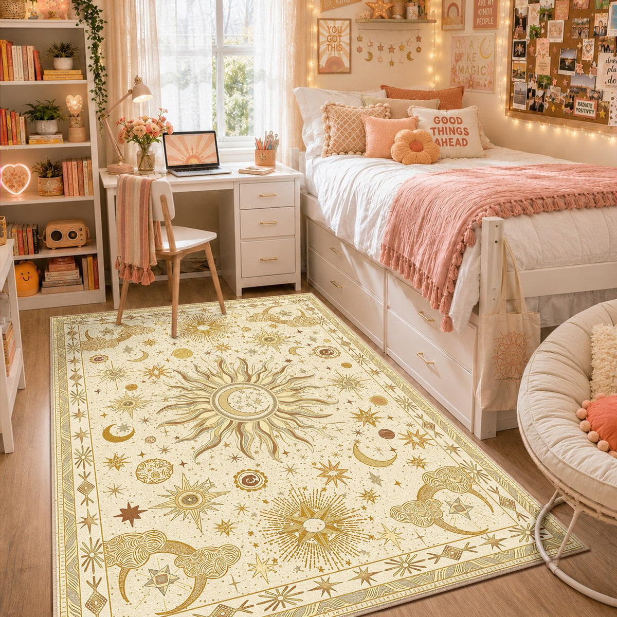 Vacuum-Friendly, 8x10 Washable Area Rug, Black Gold Beige Red