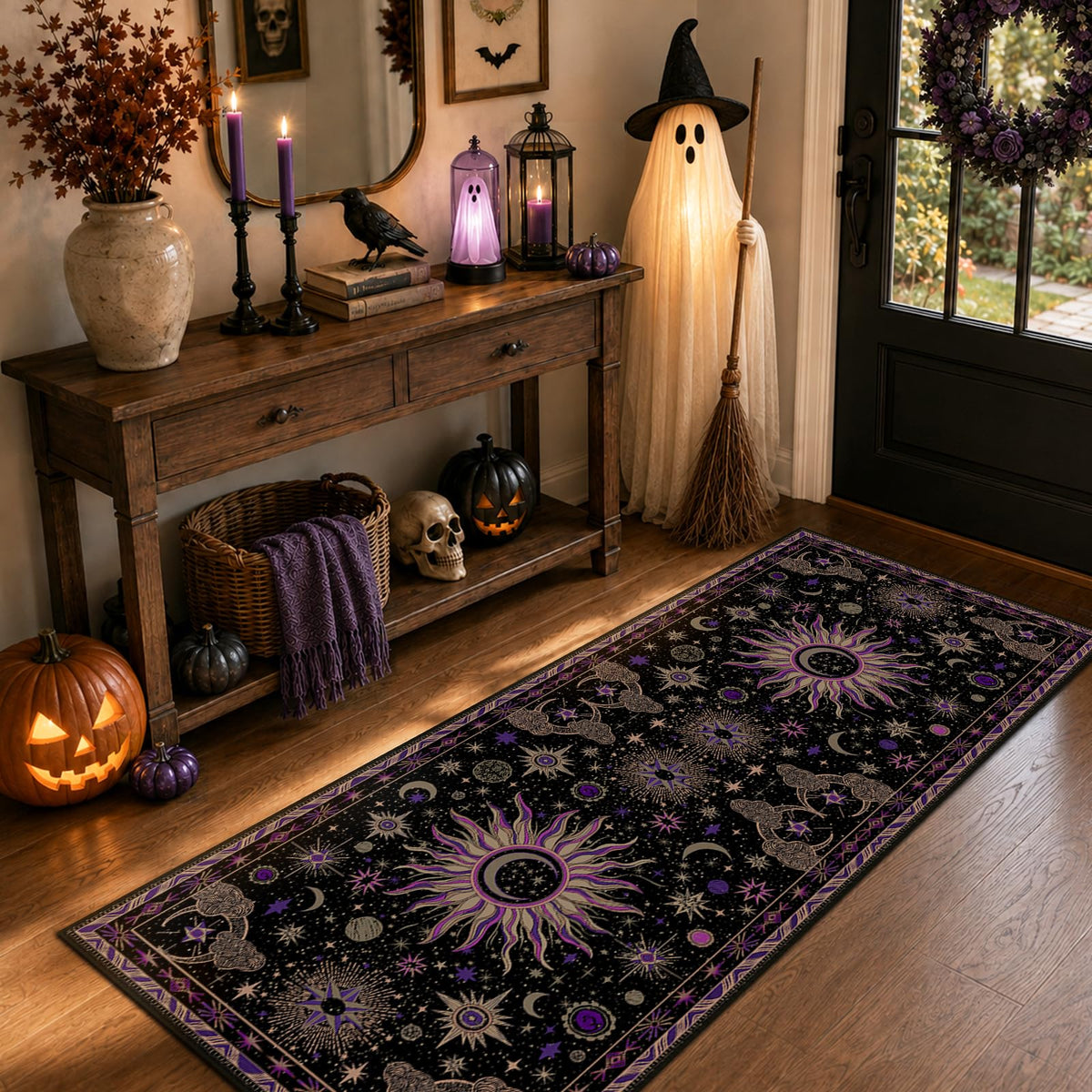 Vacuum-Friendly, 8x10 Washable Area Rug, Black Gold Beige Red