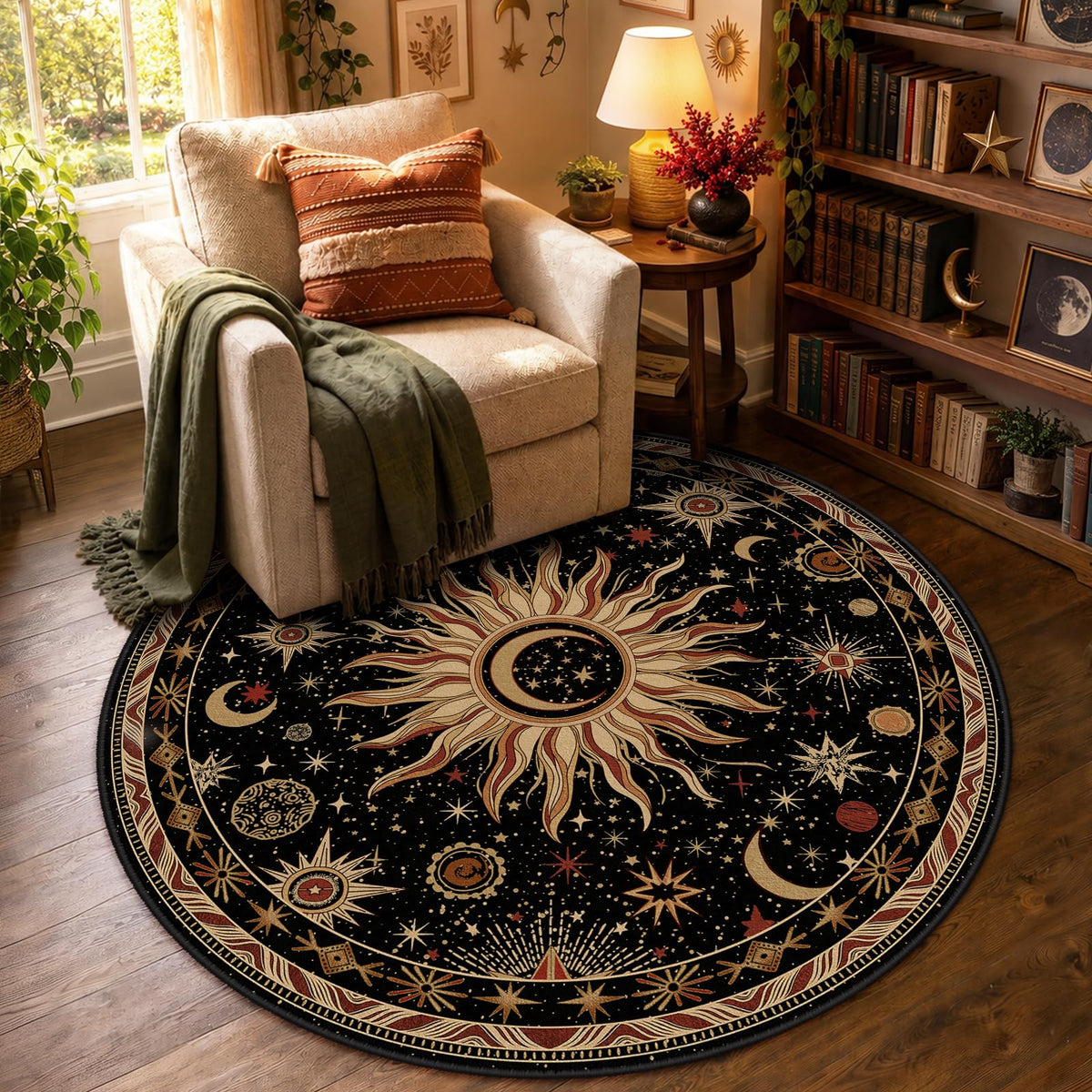 Vacuum-Friendly, 8x10 Washable Area Rug, Black Gold Beige Red