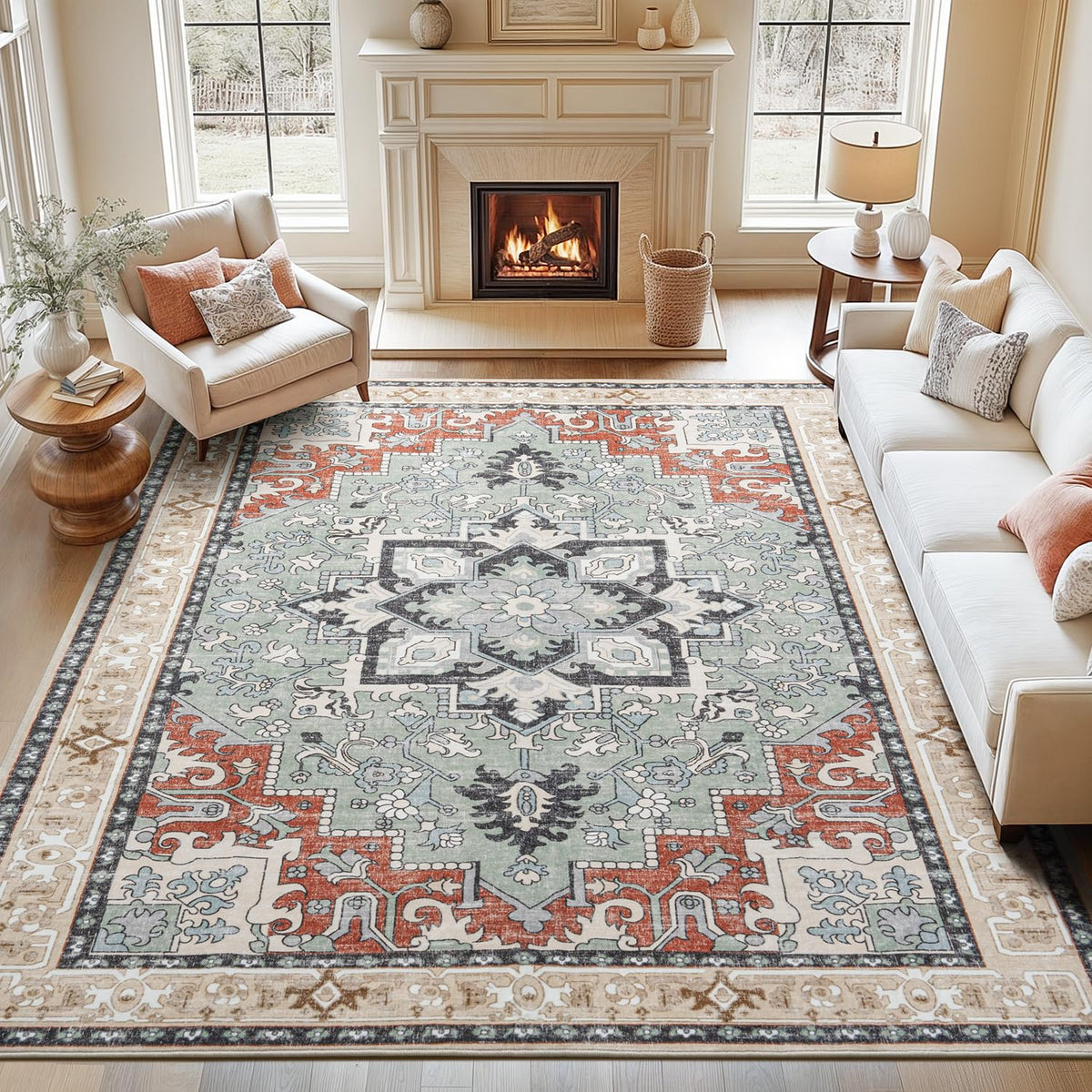 Lofus 8x10 Area Rugs for Living Room Bedroom, Soft Boho Carpet Floral Brown