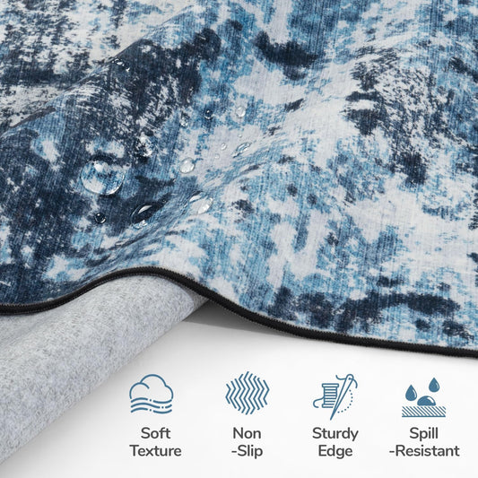 Lessymo Area Rug 9x12 Living Room, Washable Abstract Soft Carpet Navy Blue