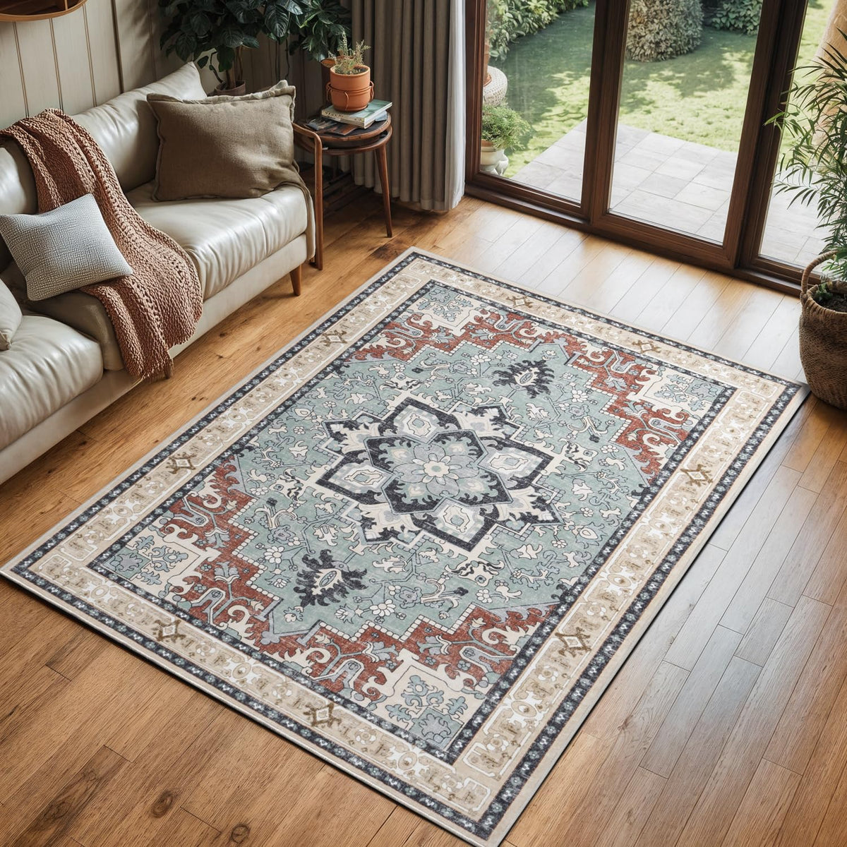 Lofus 8x10 Area Rugs for Living Room Bedroom, Soft Boho Carpet Floral Brown