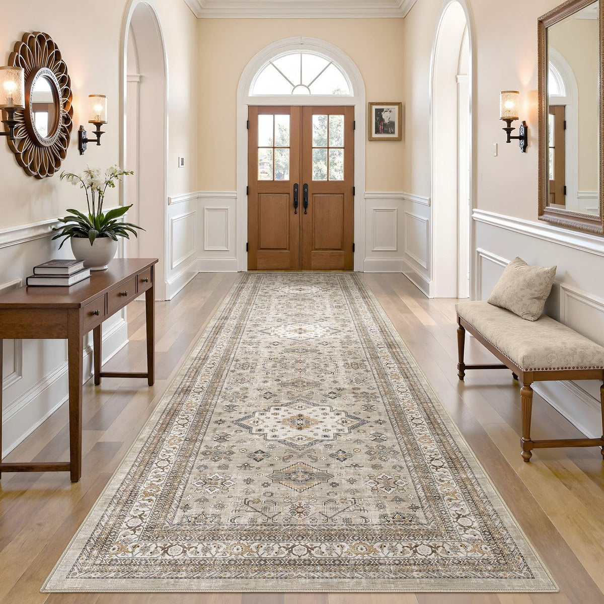 cotiled 9x12 Area Rug for Living Room, Washable, Traditional, Beige